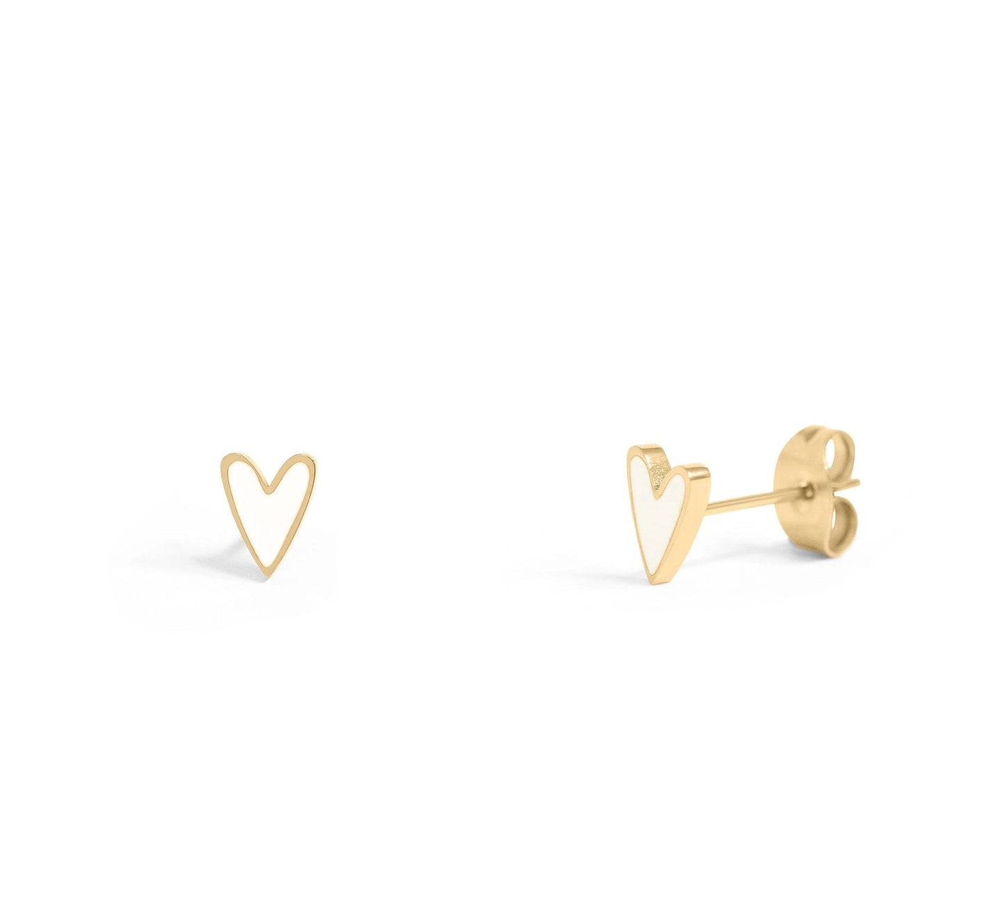 18K Gold Pvd Stainless Steel White Heart Stud Earrings